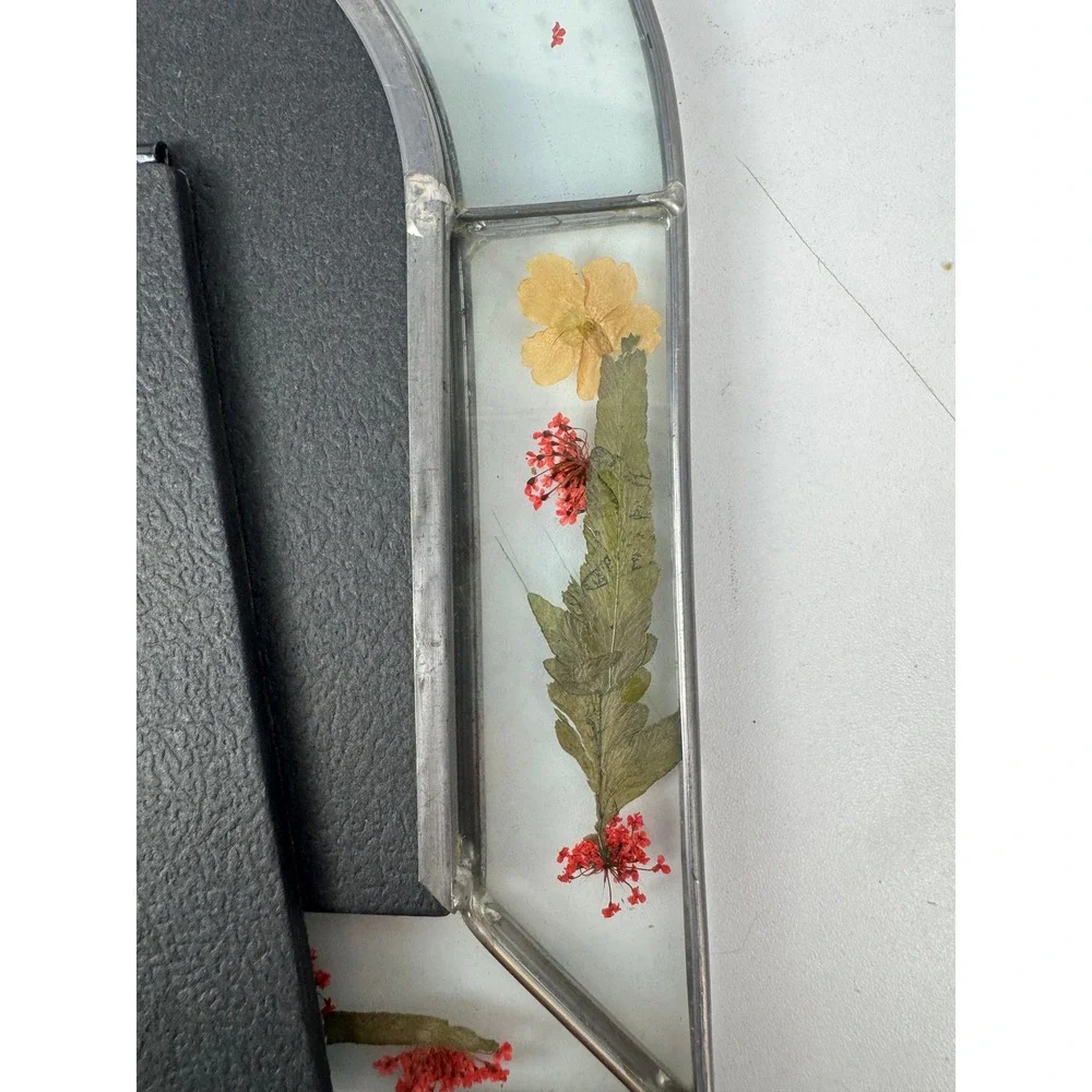 Vintage Pressed Flower Stained Glass Arched Picture Frame Cathedral Boho Decor